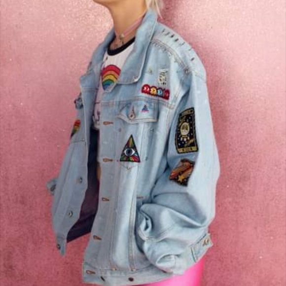 SOLD! LGBT illuminati denim custom jacket! Drops April 6th - Picture 7 of 16